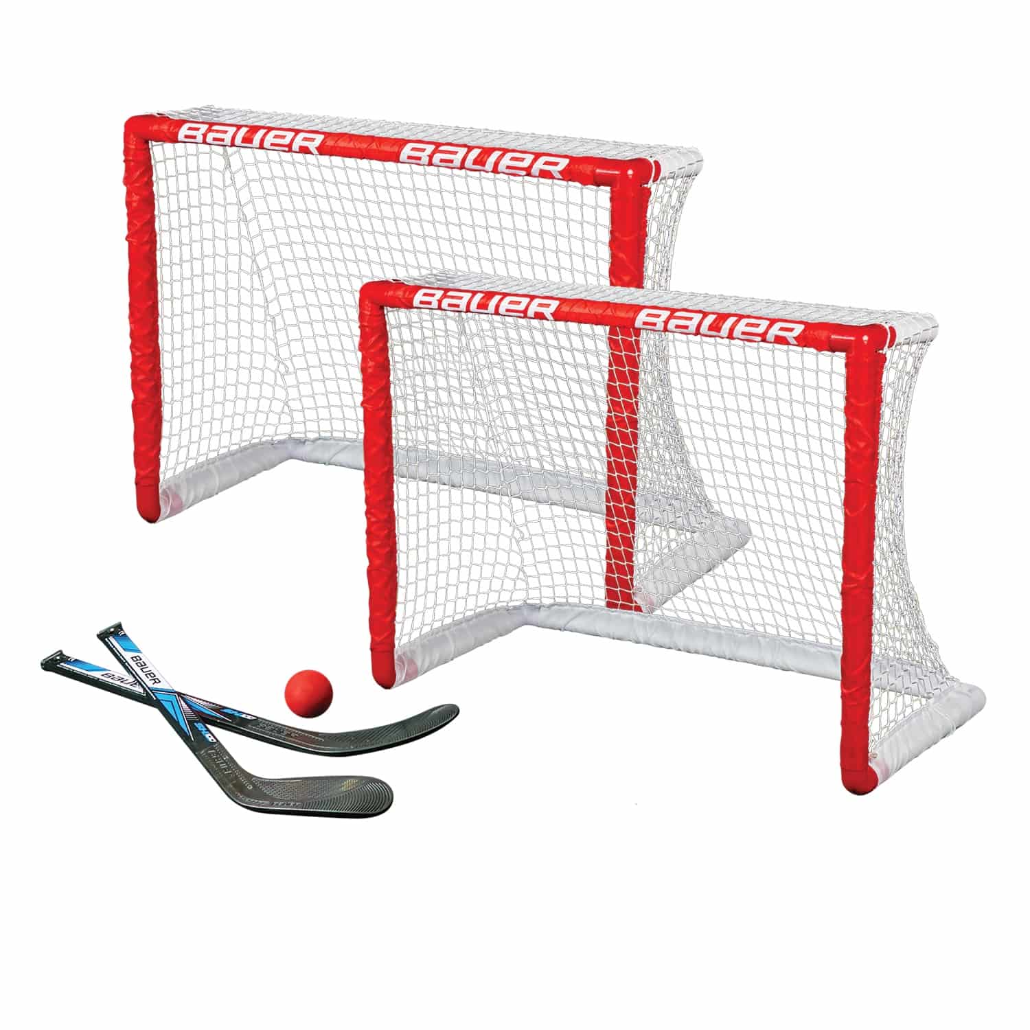 ACC Mini Tor Bauer Knee Hockey Goal 2er Set 2 Tore, 2 Ministicks & 1 Foam Ball - 77x58x34cm
